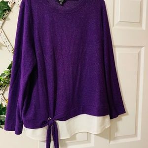 VERA WANG SHIRT purple and beige tie front top